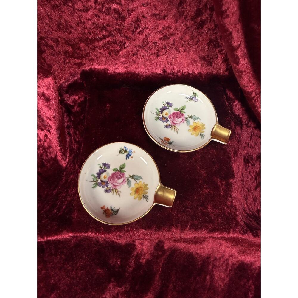 Vintage Ashtray Pair Floral Bouquet with Gold Rim Mitterteich Bavaria Germany